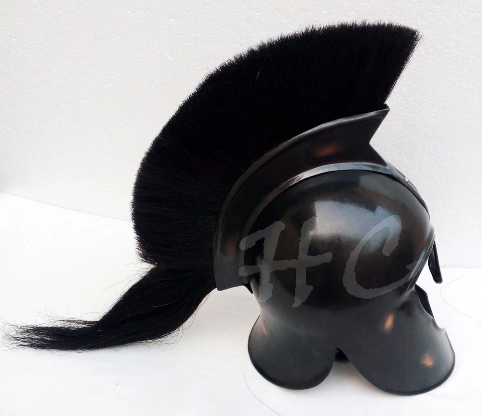 Casco Troya Corinto Griego Navidad con Pluma Negra, Armadura Caballero Espartano Foto 3 de 3