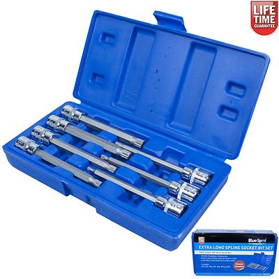 BlueSpot Tools 01512 Extra Long Reach 3/8in Square Drive Spline Bit Sockets 7 Pc