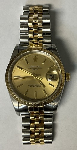 Rolex Date Steel & 18k Yellow Gold Engine Turned Bezel 15233 *NO RESERVE*