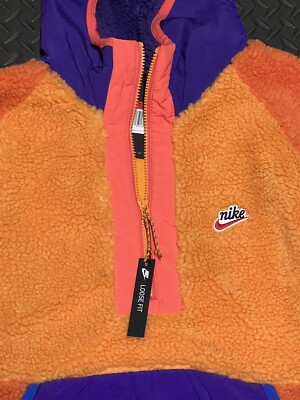 NEW Nike Sportswear Half-Zip Sherpa Hoodie Orange PurpleBlue