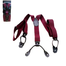 Wine Red Button Holes Link Men's Suspenders 6 Button Holes 2 Length Adjusters