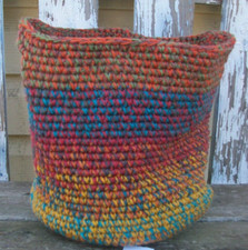 MULIT-COLORED HAND CROCHETED STORAGE/TOTE BASKET  20 WITH HANDLES
