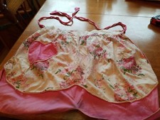 VNTG Half Apron REVERSIBLE w/ POCKETS Beautiful Floral Pink Waist 17" L 15"