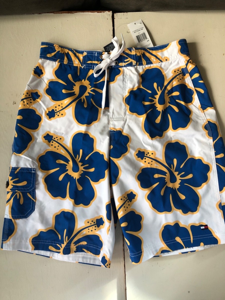 TOMMY HILFIGER Yellow/Blue HAWAIIAN PRINT Mesh Lined SWIM TRUNKS