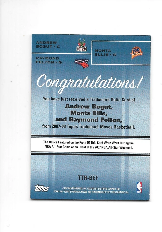 2007-08 Trademark Moves Triple Relics #BEF Basketball Trading cards - Image 2 of 2