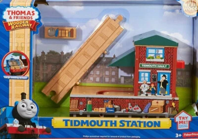 FISHER PRICE thomas and friends wooden railway TIDMOUTH STATION Eisenbahn Bahnhof Spielzeug