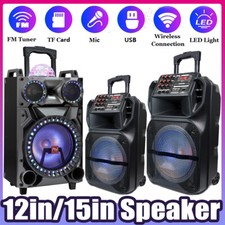 12/15in Portable Bluetooth Speaker Party Sound System with Trolley  Wired Mic