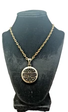 Vintage Signed SARAH COV Goldtone Polished Round Shape Pendant on 30" Chain