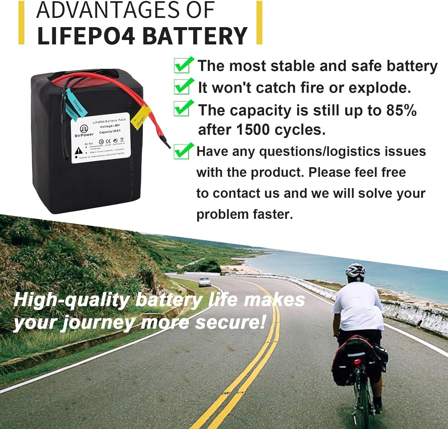 48V 20AH Lifepo4 Battery for ebike Bicycle 48V Lithium Battery Charger 40A BMS