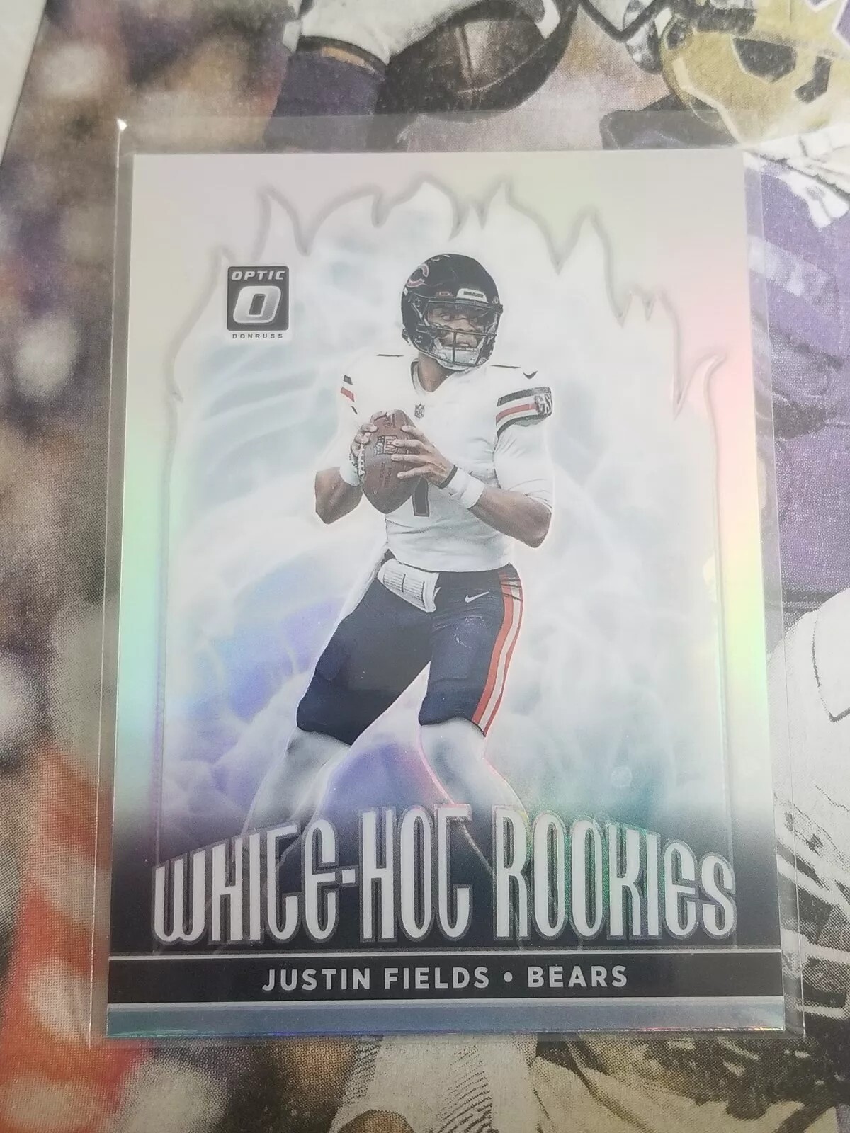 Justin Fields 2021 Donruss Optic Prizm White Hot Rookies Silver Refractor chrome