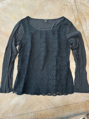 Ann Taylor Womens Black Lace Front Long Sleeved Blouse Large Armpit To Armpit20 