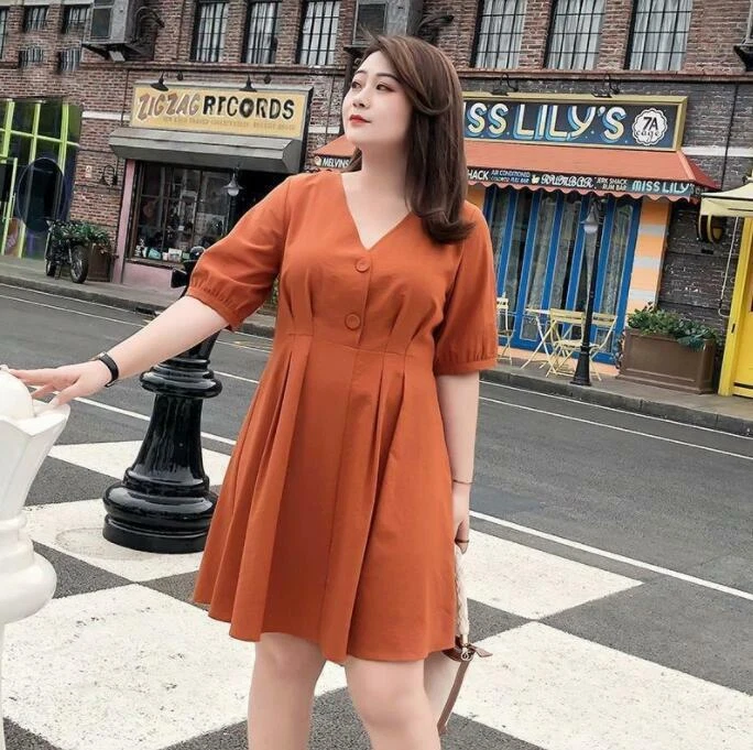 New Summer Women's A-linen Dress Fat Lady Casual dress skirt V-neck Fashion  gift