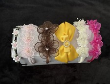 Girls Set Of 6 Multicolor Floral Headbands With Bow, Beaded, And Flower Accents