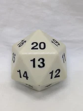Jumbo Ivory D20 55mm Dice W/Black Koplow Games