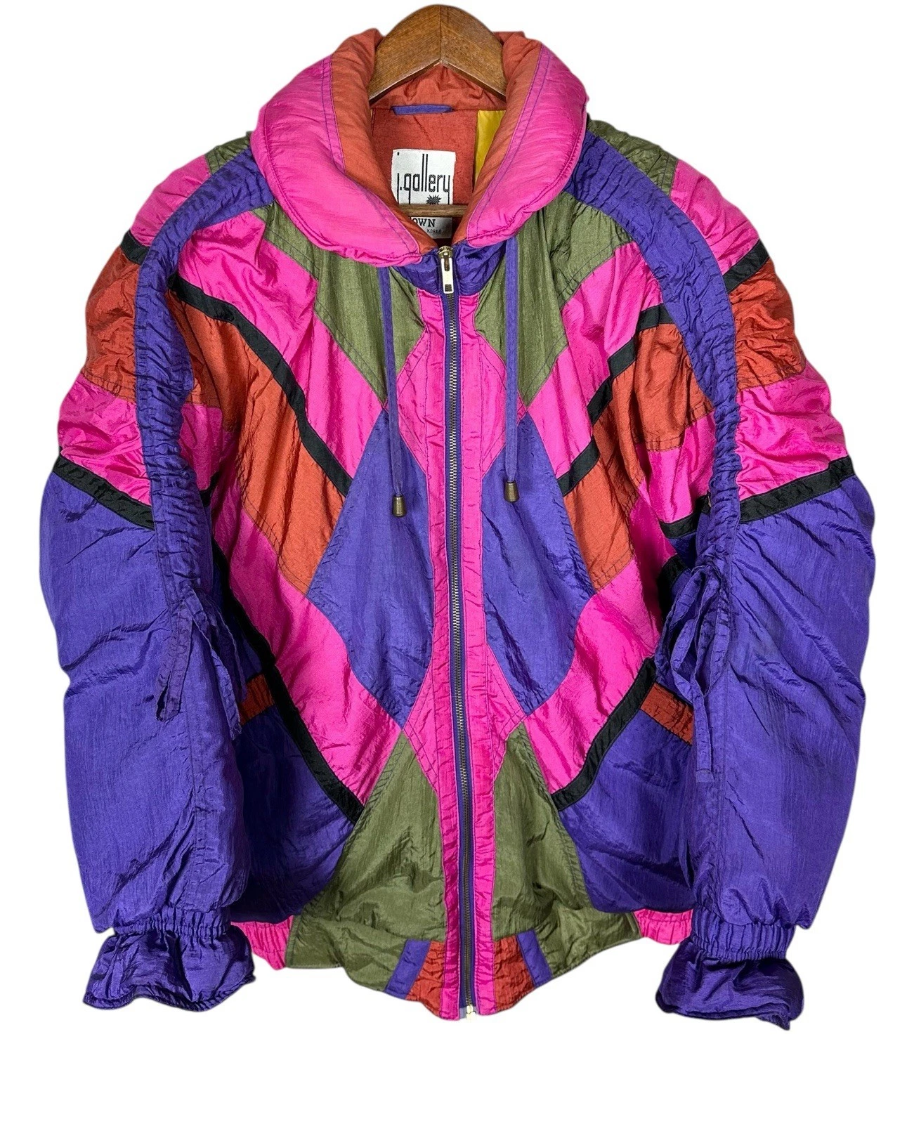 Vintage J. Gallery Goose Down Puffer Jacket Full Zip Unisex Size Large Ski Retro