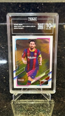 2020 TOPPS CHROME X STEVE AOKI UCL NEON FUTURE 1 LIONEL MESSI /199 TAG 10