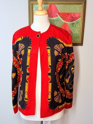 vintage adrianna papell 100% silk blouse cardigan Korea size 12 laquer button