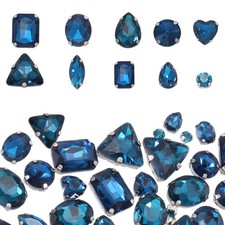 100Pcs Mixed Shapes Sew on Crystal Rhinestones with Claw, Cyan Blue Style 1