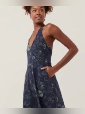 Pact XXL Halter Midi Dress Blue Firework Organic Cotton Shelf Bra Pockets Summer