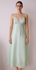 Vintage Mint Green Nightdress Slip Sheer Stripe Spaghetti Strap Midi Sz 34” 70s