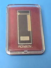 Vintage 1980' RONSON Roller Lighter Chocolate Brown/Gold trim with case READ