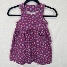 Vintage OshKosh BGosh Corduroy Dress Overall Jumper 4T Purple Floral 80s 90s