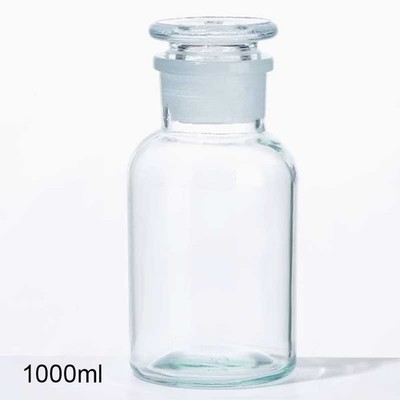 1000ml Transparent Reagent Bottles w/ Wide Opening Glass Stopper Lab Glassware