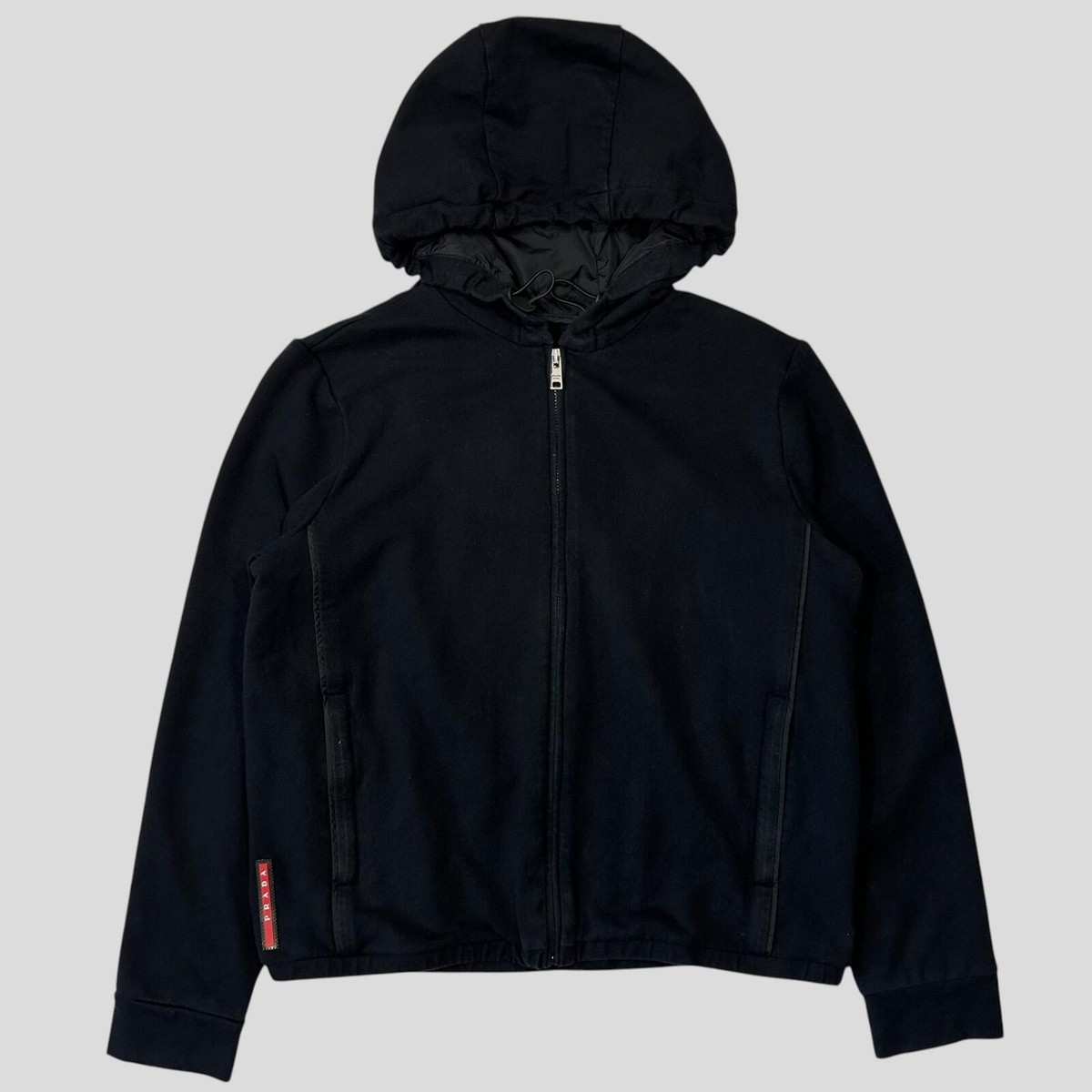 Prada 2017 Red Tab Boxy Cropped Piped Zip-up Hoodie - M | eBay