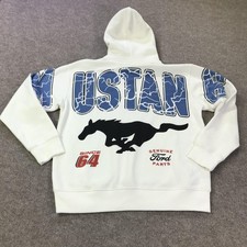 Ford Mustang Hoodie Sweatshirt Mens Medium White Since 64 Genuine Parts Graphic