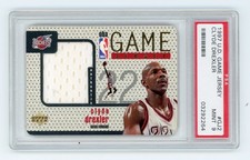 PSA 9 CLYDE DREXLER 1997-98 Upper Deck #GJ2 UD GAME WORN JERSEY Pop 6 SP  1:2500