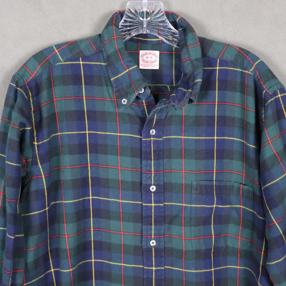 Camisa De Colección Brooks Brothers Para Hombres 16-R Verde Tartán Franela Brooks Hecha en EE. UU. Foto 2 de 4