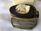REMINGTON BELT BUCKLE ANTIQUE SADDLE LEATHER FLINTLOCK RIFLE WESTERN  — photo 2