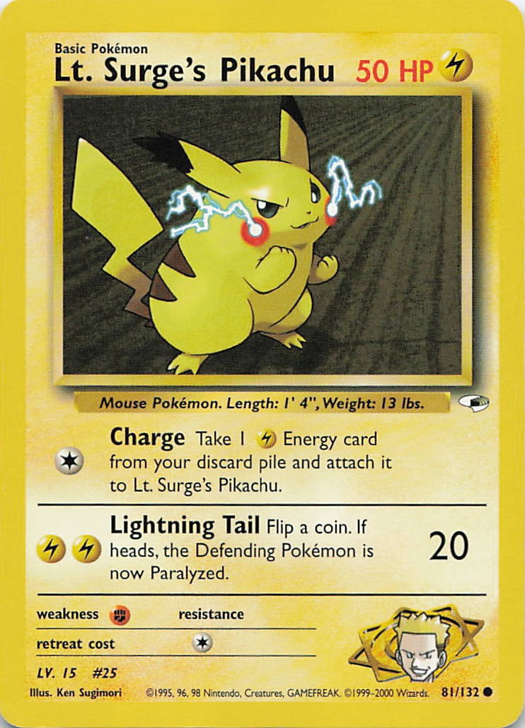 Lt. Surge’s Pikachu 81/132 Gym Heroes Unlimited Common Pokemon Card NM