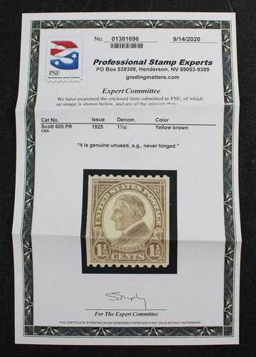 CKStamps: US Stamps Collection Scott#605 Mint NH OG PSE Cert