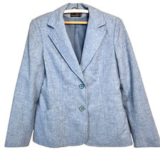 Pure New Wool Blue Lined Blazer w/Pockets Women s M