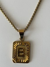 Gold Plated Initial Letter Pendant Necklace Alphabet Charm B For Women Men