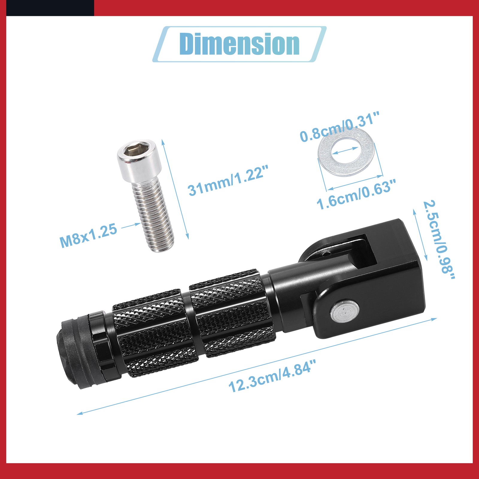 Universal 7mm Aluminum Alloy Motorcycle Rearset Fold Footrest Black Pack of 2