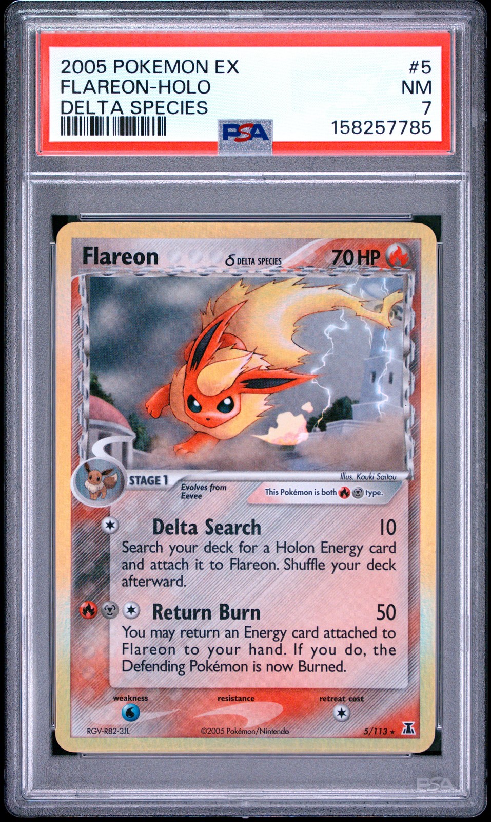 2005 POKEMON EX DELTA SPECIES #5 FLAREON-HOLO PSA 7