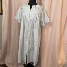 Miss Elaine Size S House Dress Blue Plaid SEERSUCKER ZipUp Lounge Nightgown Robe