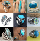 20pcs Wholesale Lots Jewelry Mixed Natural Turquoise Stone Silver P Lady's Rings