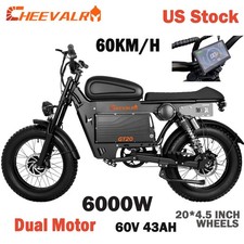 Electric Dirt Bike 6000W 60V 43AH Electric Motorcycle 20" Fat tire E-BIKE 60KM/H