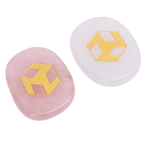 2x Carved Chakra Stones With Engraved Symbols White And Pinkish Crystal Ston NEW 2x Carved Chakra Stones With Engraved Symbols White And Pinkish Crystal Ston NEW