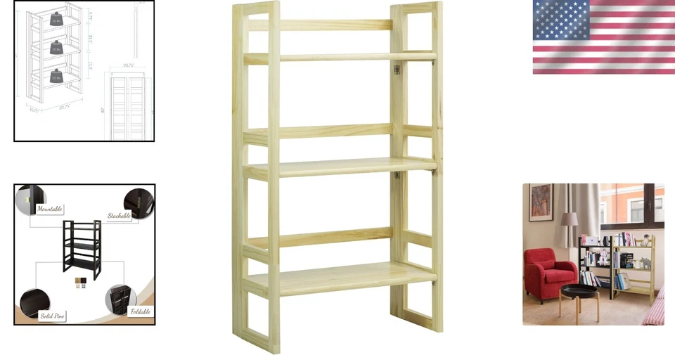 3-Shelf Folding Stackable Student Bookcase (20.75" Wide)-Natural - Image 2 of 4
