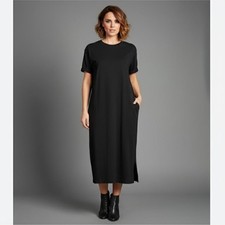 LITA by CIARA Black Short Sleeve Crewneck MIDI T-Shirt Dress Oversized Size XXS