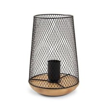 LAMPADA DA ARREDO IN METALLO CON BASE LEGNO A RETE 17X17X23CM IN COLORE NERO