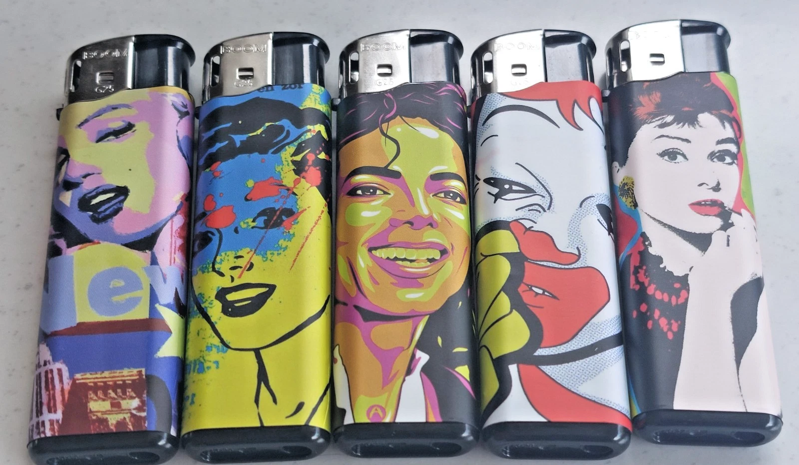new large gas refillable electronic  lighters large  x 5  FACES - Picture 1 of 5