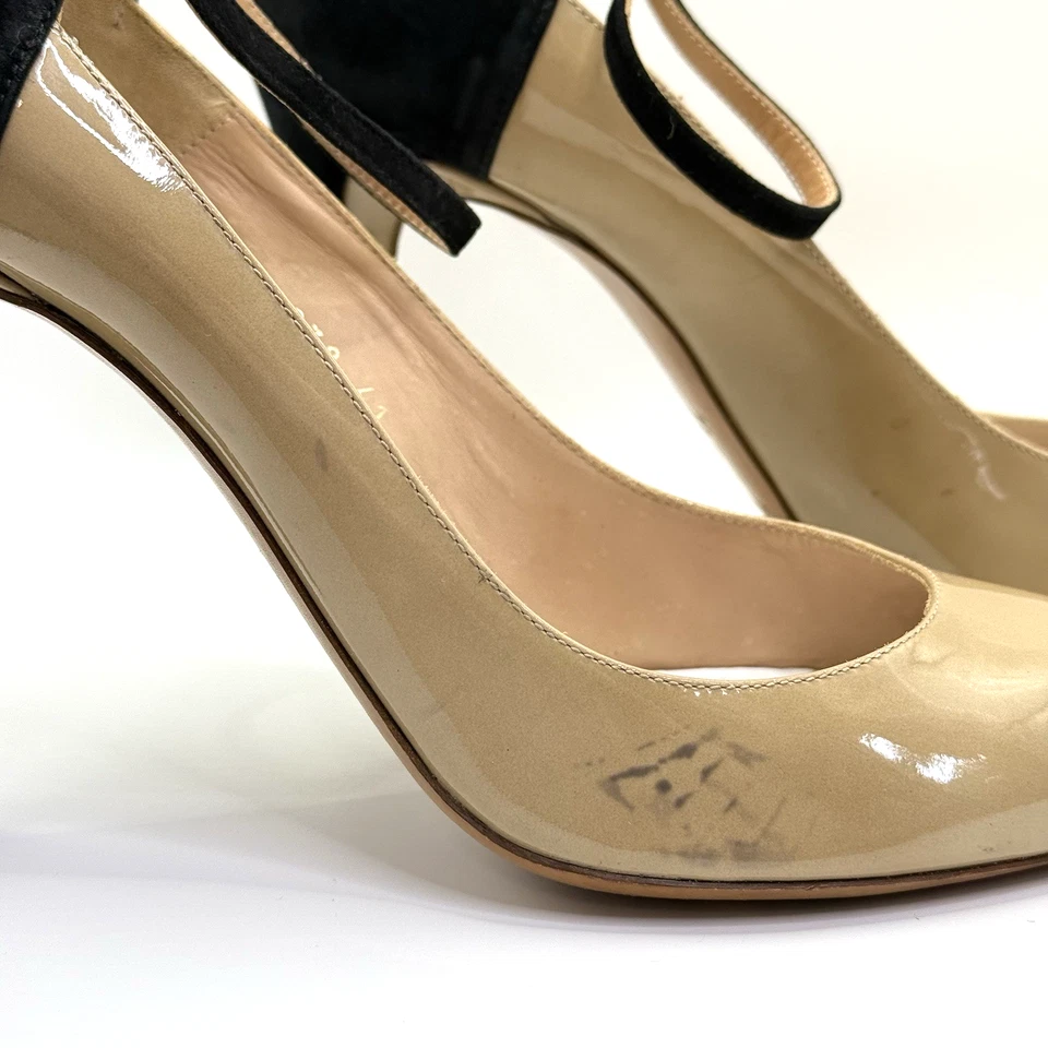 Maison Margiela Nude & Black T-Strap Patent Leather Heels Sz 41 Italy Stilettos - Image 3 of 4