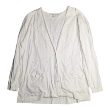 Vtg 1990s Nancy Heller White Rhinestone Studded Cotton V-Neck Cardigan 2X