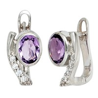 "Jobo\"Creolen 925 Sterling Silber Mit Zirkonia Lila Violett Ohrringe Silberohrrin"