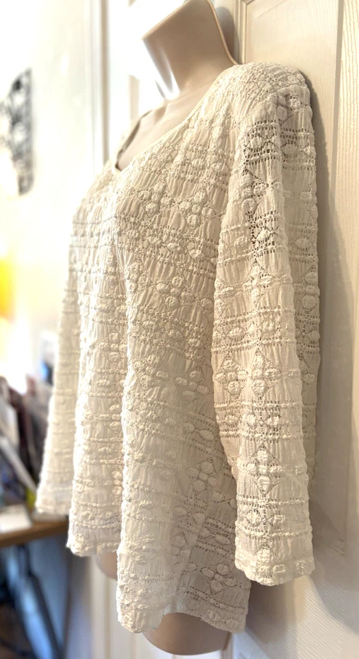 Blusa para mujer East 5th Plus 2X blanca forrada manga 3/4 cuello en V pulóver top Foto 4 de 4